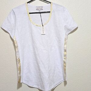 Caryn Vallone Cotton, Short Sleeve Vneck Top L